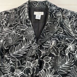Kim Rogers Signature Petite 8P Lined Black White Jacket 3/4 Sleeves Linen Cotton